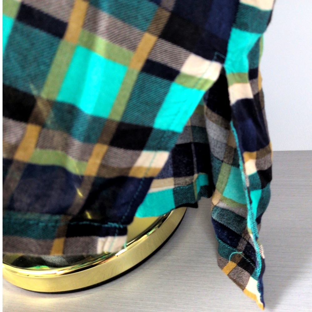 Umgee Women 1XL Tunic Shirt Teal Navy Plaid Oversized Patch High Low WA9865 - Picture 7 of 12